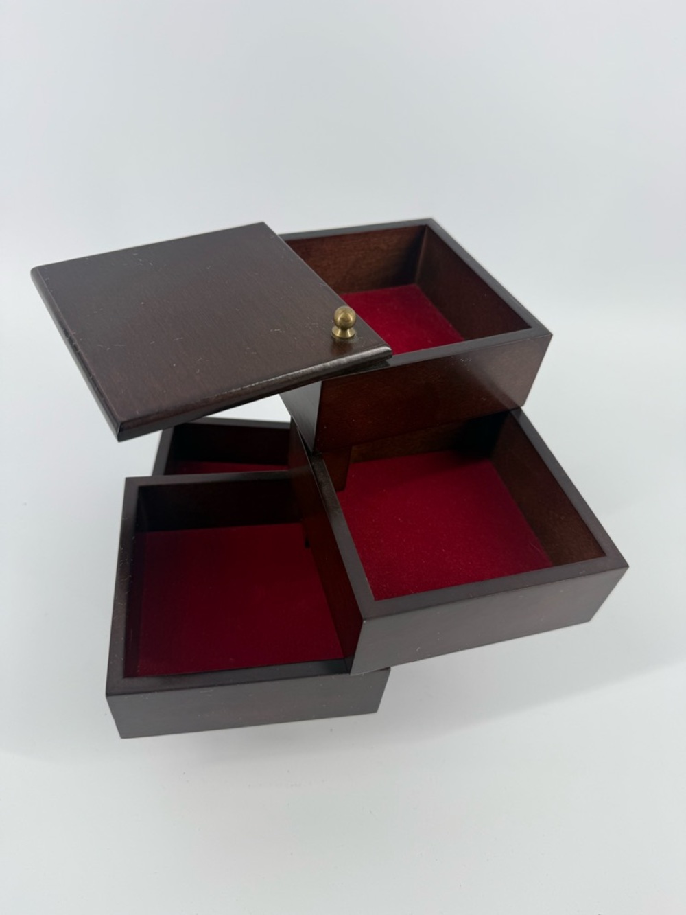 Bombay Company Vintage 1996 4 Tier Swivel Drawers Wooden Jewelry Box Mahogany